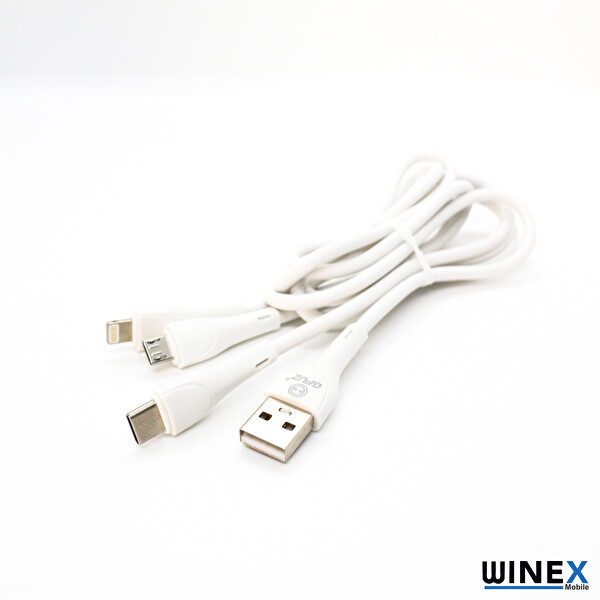 Winex CA107 GFZ 3.4 A 3'ü 1 Arada Micro Lightning Type-C Çıkışlı Beyaz Data Ve Şarj Kablosu