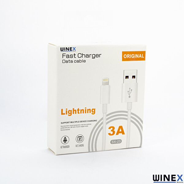 Winex SX233M 3A 45W USB A To Lightning 3 Metre Beyaz Data Ve Hızlı Şarj Kablosu