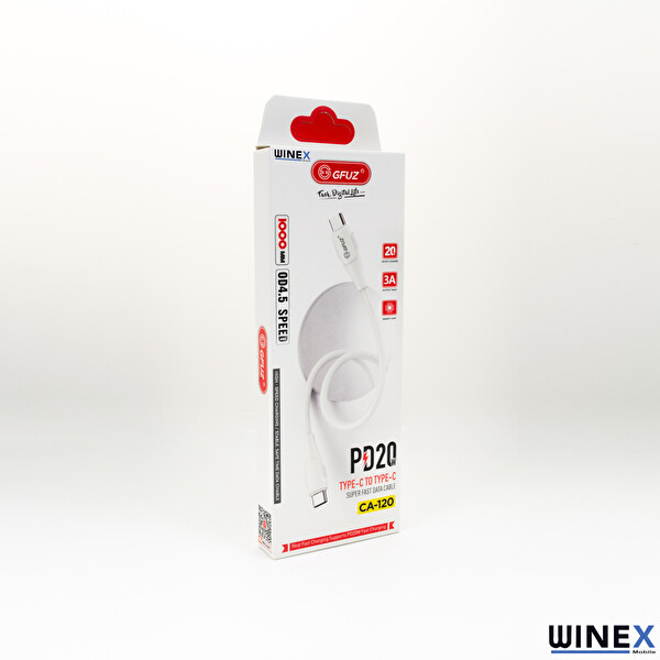 Winex CA120 PD20W 3A Type-C To Type-C Beyaz Data Ve Hızlı Şarj Kablosu