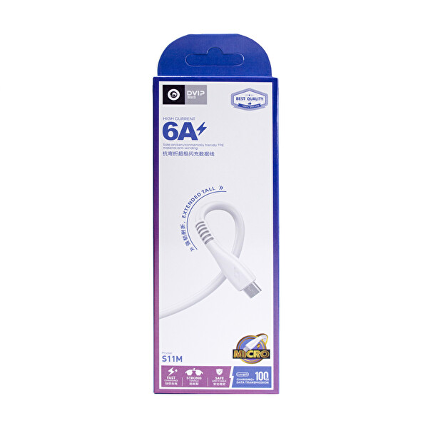 Dvip S11M Usb-A To Micro 6A 1 M Beyaz Hızlı Data Ve Şarj Kablosu