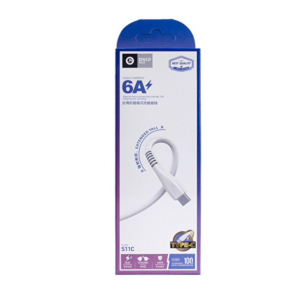 Dvip S11C Usb-A To Type-C 6A 1 M Beyaz Hızlı Data Ve Şarj Kablosu