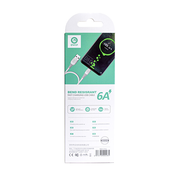 Dvip S01A 6A 67W USB A To Lightning 1 Metre Beyaz Data Ve Hızlı Şarj Kablosu