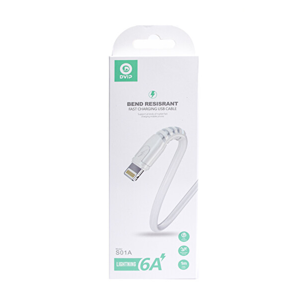 Dvip S01A 6A 67W USB A To Lightning 1 Metre Beyaz Data Ve Hızlı Şarj Kablosu