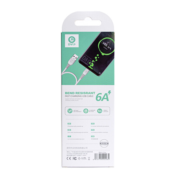 Dvip S01C 6A 67W USB A To Type-C 1 Metre Beyaz Data Ve Hızlı Şarj Kablosu