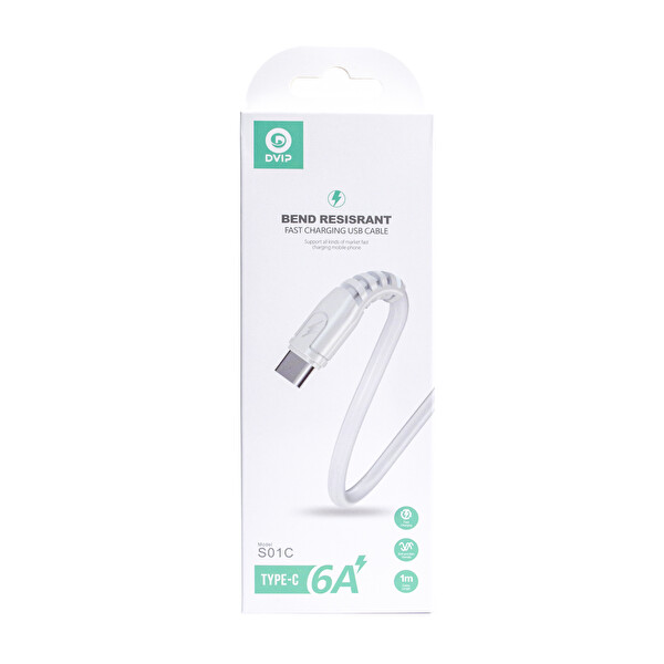 Dvip S01C 6A 67W USB A To Type-C 1 Metre Beyaz Data Ve Hızlı Şarj Kablosu
