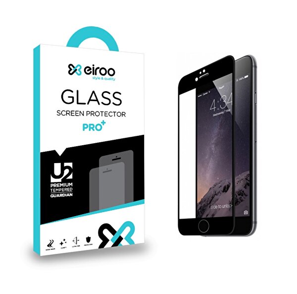Eiroo iPhone 6 Plus / 6s Plus Full Tempered Glass Siyah Cam Ekran Koruyucu