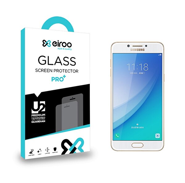 Eiroo Samsung Galaxy C7 Pro Tempered Glass Cam Ekran Koruyucu