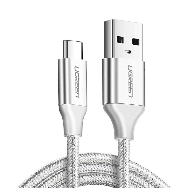 Ugreen Örgülü USB Type-C 0.5 M Beyaz Şarj ve Data Kablosu