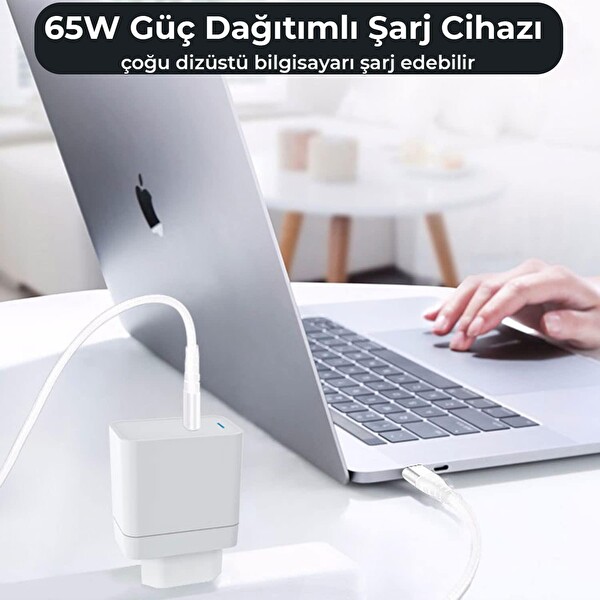 Bix BX-UC65WFTA 65 W PD Hızlı Şarj Adaptörü Ve E-Mark Çipli 2 M USB-C Kablo