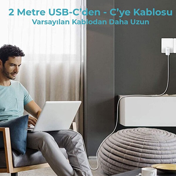 Bix BX-UC65WFTA 65 W PD Hızlı Şarj Adaptörü Ve E-Mark Çipli 2 M USB-C Kablo