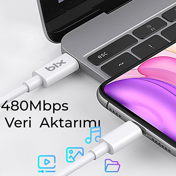 Bix BX-UC65WFTA 65 W PD Hızlı Şarj Adaptörü Ve E-Mark Çipli 2 M USB-C Kablo