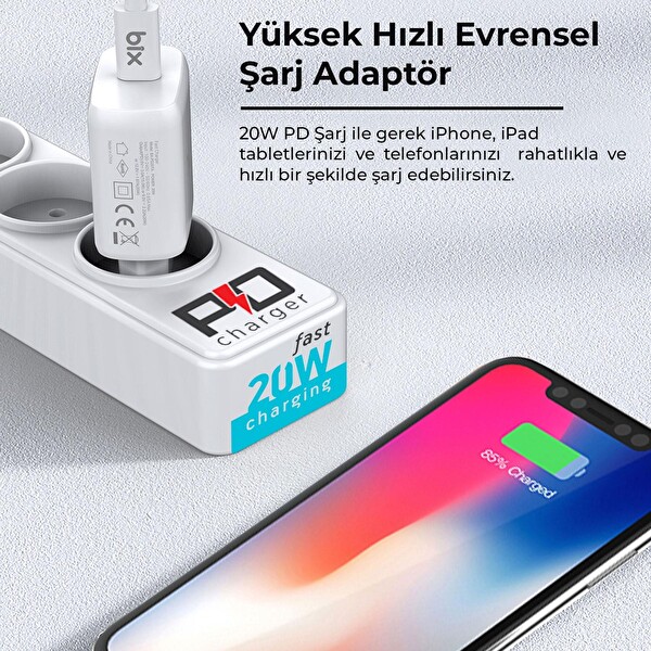 Bix BX-CL20TA 20 W PD Hızlı Şarj Adaptörü - 3A USB-C Lightning Kablo
