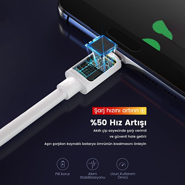 DM SL010 USB To Lightning iPhone 2.4A 1 Metre Beyaz Hızlı Şarj ve Data Kablosu