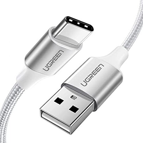 Ugreen Örgülü USB Type-C 1 Metre Beyaz Şarj ve Data Kablosu