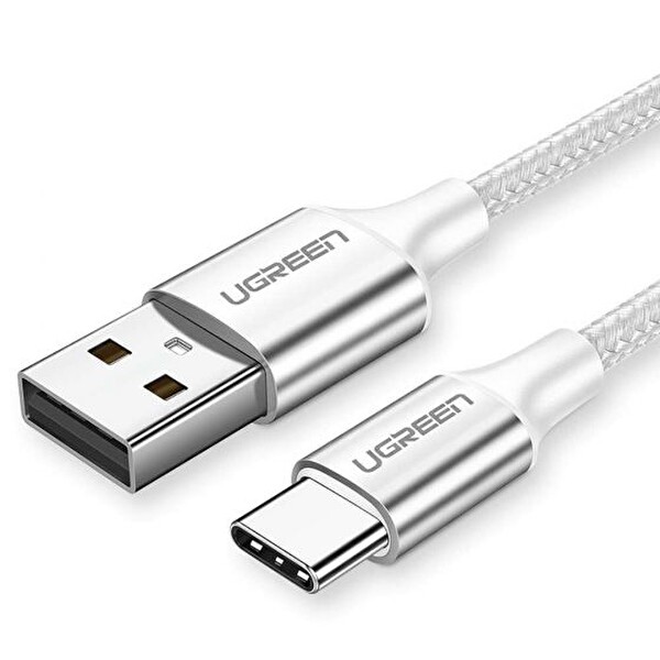 Ugreen Örgülü USB Type-C 1 Metre Beyaz Şarj ve Data Kablosu