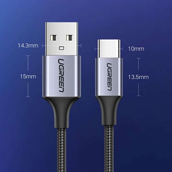 Ugreen Örgülü USB Type-C 1 Metre Beyaz Şarj ve Data Kablosu