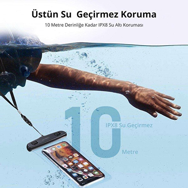Ugreen 60959 Kilit Mekanizmalı Su Geçirmez Boyun Askılı Şeffaf Telefon Kılıfı