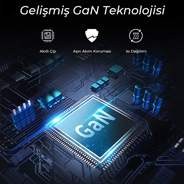 Bix 65W USB Type-C QC 4.0 PD 3.0 LED Göstergeli GAN 3 Portlu Siyah Hızlı Şarj Cihazı