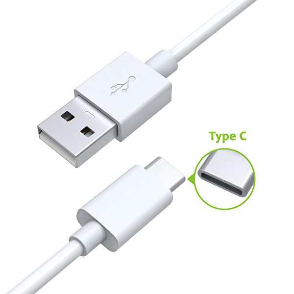 Omars OMTCA100WH USB Type-C 3A 1 M Beyaz Şarj Ve Data Kablosu