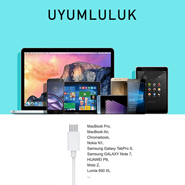 Omars OMTCA100WH USB Type-C 3A 1 M Beyaz Şarj Ve Data Kablosu