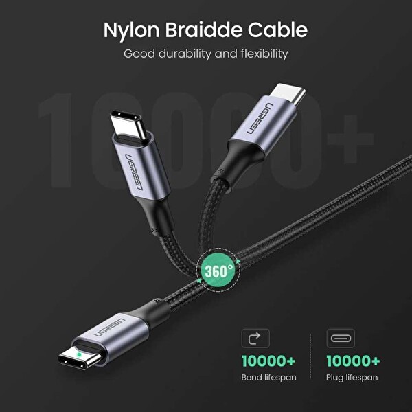 Ugreen Type-C to Type-C 100W 2 M Siyah Hızlı Şarj ve Data Kablosu