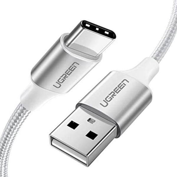 Ugreen Örgülü USB Type-C 25 CM Beyaz Şarj ve Data Kablosu