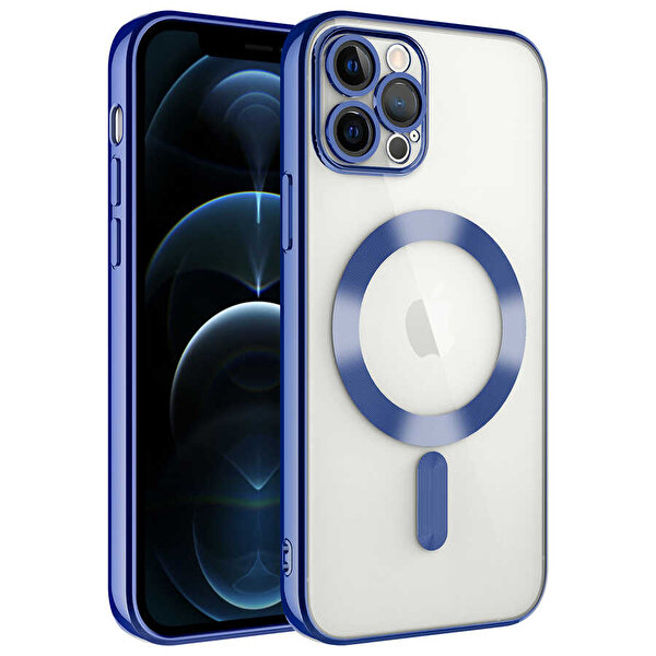Teleplus iPhone 12 Pro Demre Kamera Korumalı Wiriless Özellikli Kapak Mavi Kılıf