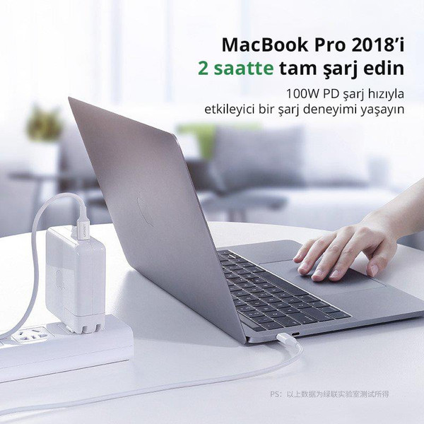 Ugreen Type-C 100W 5A PD 1 M Beyaz Hızlı Şarj ve Data Kablosu