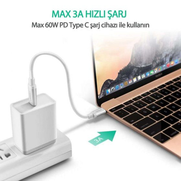 Ugreen Type-C 50 CM Beyaz Hızlı Şarj ve Data Kablosu