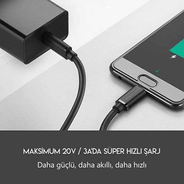 Ugreen Type-C 3A 1 M Siyah Şarj ve Data Kablosu