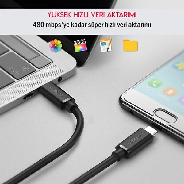 Ugreen Type-C 3A 1 M Siyah Şarj ve Data Kablosu
