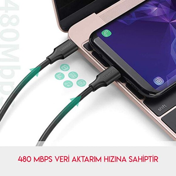 Ugreen Type-C 3A 1 M Siyah Şarj ve Data Kablosu
