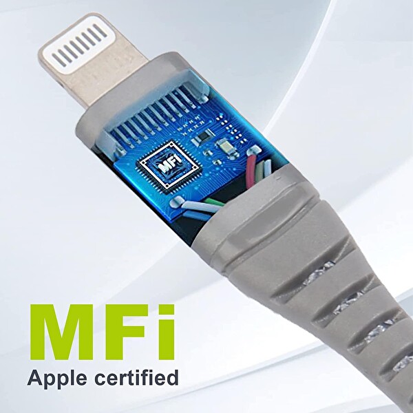 Omars iPhone Type-C To Lightning Örgülü 1 M Gri Hızlı Şarj ve Data Kablosu