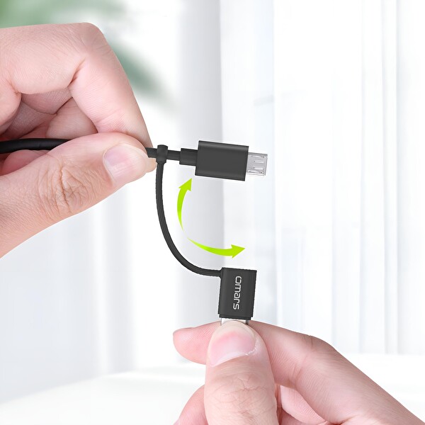 Omars 2'si 1 Arada Type-C 1.2 M Siyah Micro USB Şarj ve Data Kablosu