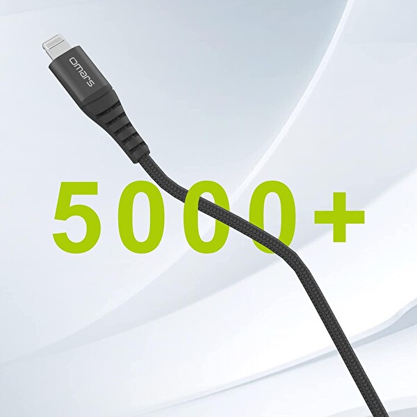 Omars iPhone Type-C To Lightning Örgülü 1 M Siyah Hızlı Şarj ve Data Kablosu