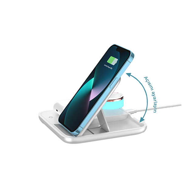 ScHitec 4'ü 1 Arada 18.5 W Kablosuz Wireless Hızlı Şarj Ünitesi ve Beyaz Gece Lambası