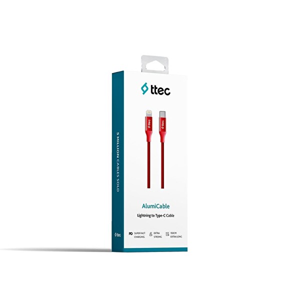 Ttec 2DK41K Alumicable Type-C Lightning 150 CM Kırmızı Hızlı Şarj Kablosu