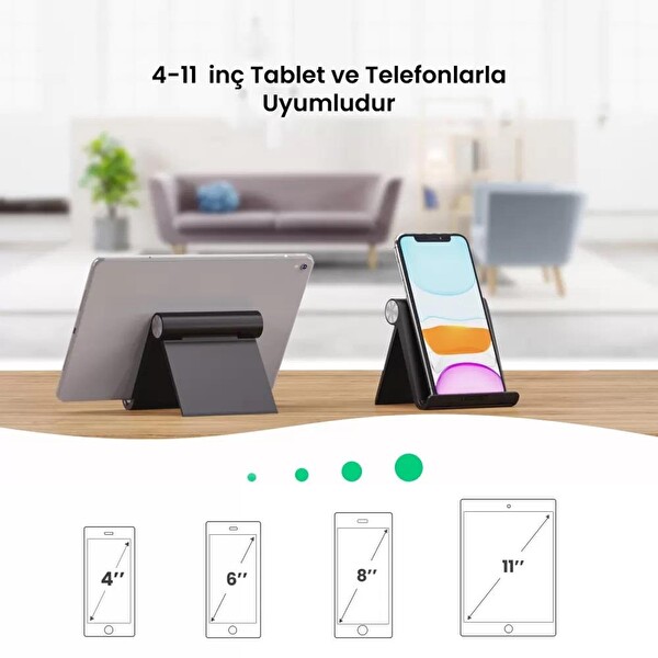 Ugreen 50748 Çok Açılı Masaüstü Siyah Tablet Telefon Standı