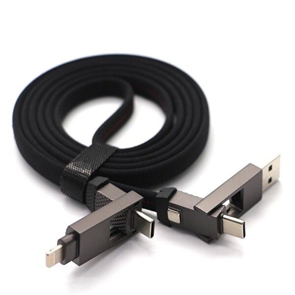 Cosmostech 4'ü 1 Arada 60 W 3 A 480 MB/s PD USB iPhone USB Type-C Siyah Hızlı Şarj ve Data Kablosu