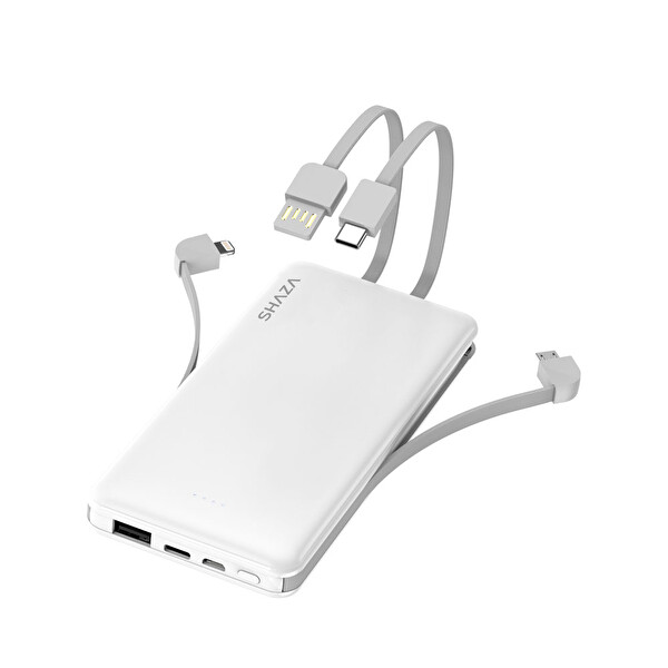 Shaza 4'ü 1 Aradaa 10.000 mAH Smart Chip Beyaz Powerbank