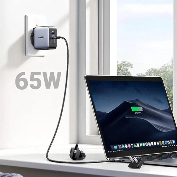Ugreen 90409 Nexode 65W GaN 2xType-C 1xUSB-A 3 Portlu Seyahat Şarj Cihazı