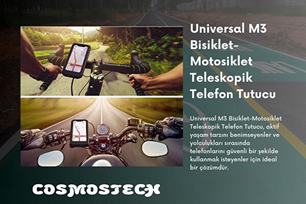 Cosmostech Motosiklet Bisiklet Su Geçirmez 360 Derece Ayarlanabilir Navigasyon Telefon Tutucu