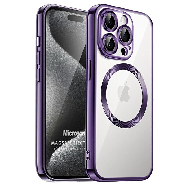 Microsonic iPhone 15 Pro Max MagSafe Luxury Electroplate Mor Kılıf