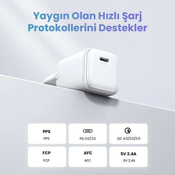 Ugreen Nexode 15324 Gan 2 Mini 20W Type-C PD Hızlı Beyaz Şarj Cihazı