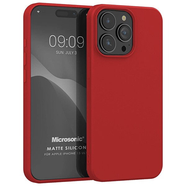 Microsonic Matte Silicone iPhone 15 Pro Max Kırmızı Kılıf