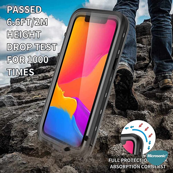 Microsonic iPhone 15 Pro Max Waterproof 360 Full Body Protective Siyah Kılıf
