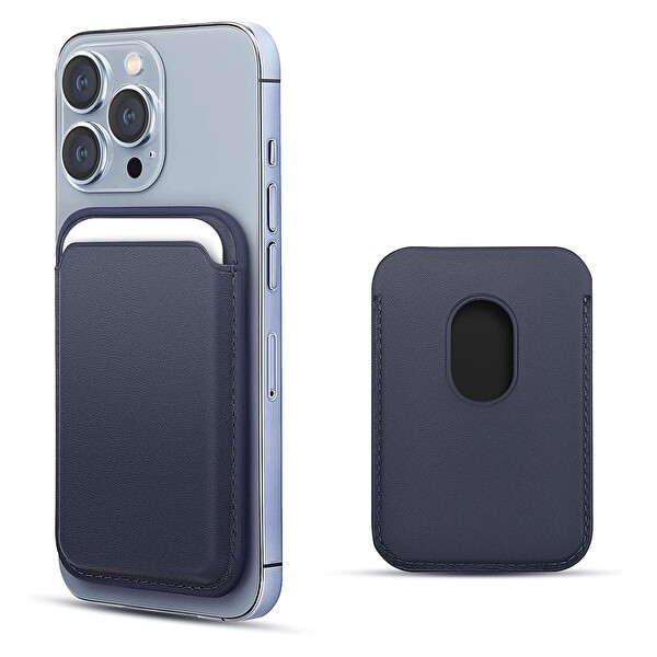 Microsonic iPhone 15 Pro Max Leather Wallet MagSafe Lacivert Kılıf