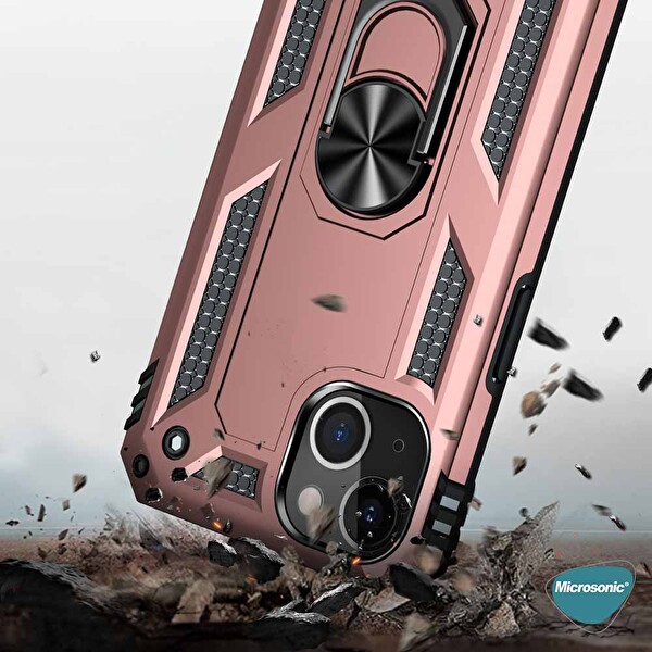 Microsonic iPhone 15 Military Ring Holder Lacivert Kılıf