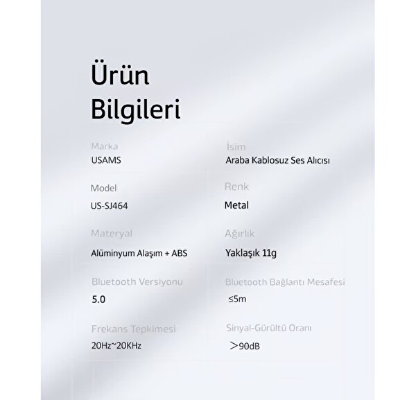 LivX Usams BA01 SJ464 Bluetooth 5.0 Receiver USB AUX Hands-Free Telefon Görüşme Wireless Araç Kiti