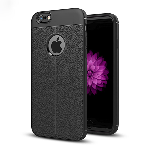 Microsonic Apple Iphone 6 Plus Kılıf Deri Dokulu Silikon Siyah